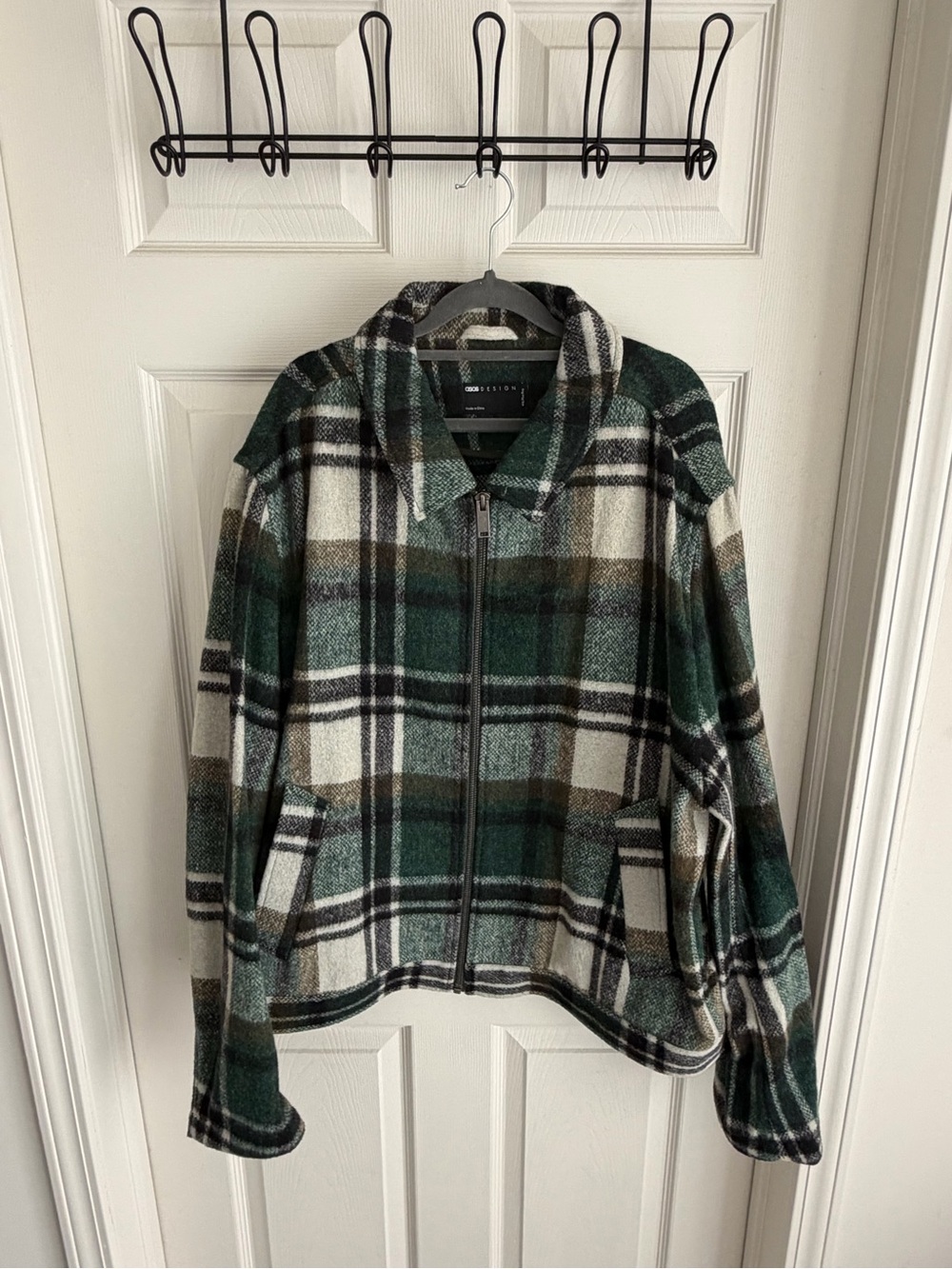 ASOS Green Plaid Zip-Up Bomber Jacket